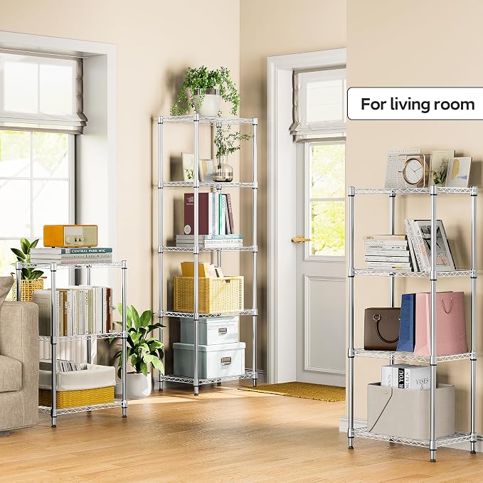 5 Tiers Shelf Metal Storage Shelves Wire Rack Closet Organizers - Image 2