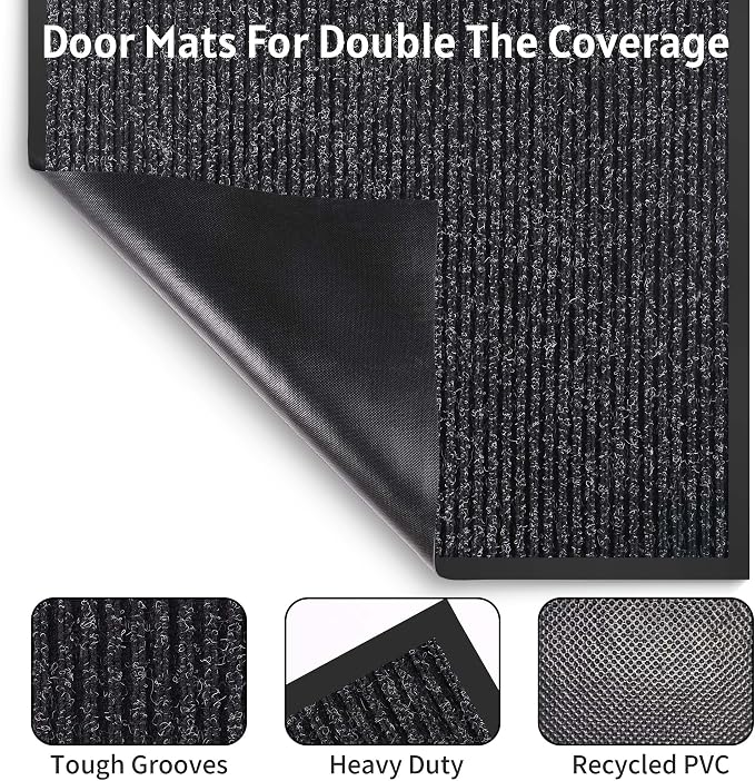 Front Door Mat Indoor Outdoor Entrance, TPR Backing Non-Slip Doormats, Low - Image 6