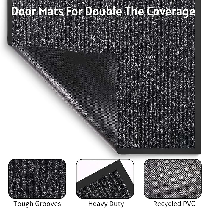 Front Door Mat Indoor Outdoor Entrance, TPR Backing Non-Slip Doormats, Low - Image 6