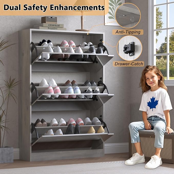 Shoe Cabinet with 3-Flip Mirror Drawers, Freestanding Shoe Rack Organizer with - Image 6