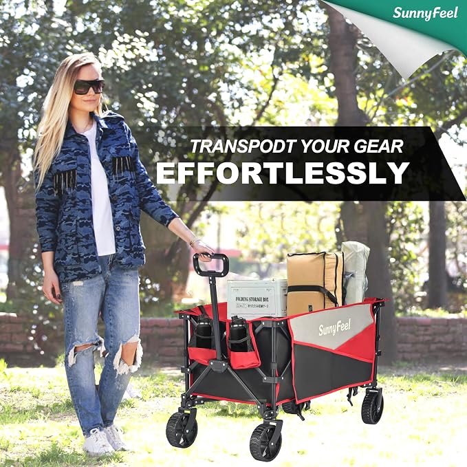 SunnyFeel Heavy Duty Collapsible Outdoor Utility Wagon Cart 400LB Capacity - Image 2