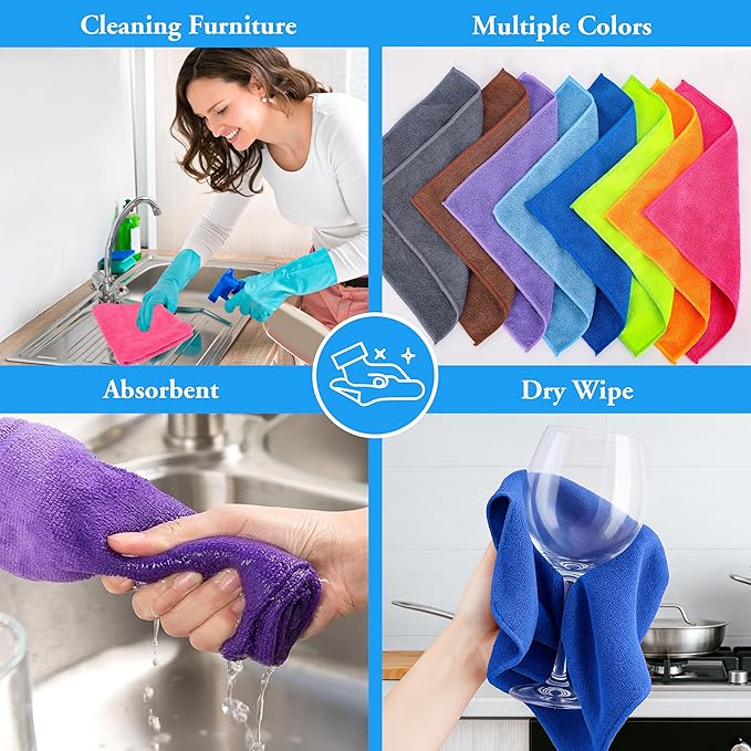 Microfiber Cleaning Cloths 16 Pack 8 Color Cleaning Rags - Image 3