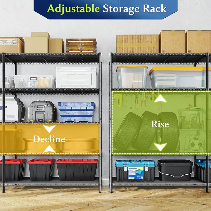 52.36" W Storage Shelves Metal Shelving Unit Load 1400LBS 5 Tier Wire Rack - Image 6