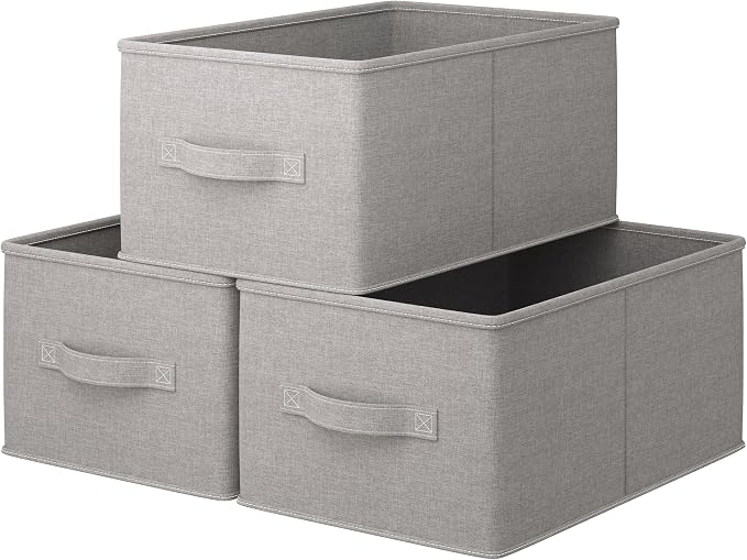3 Pack Fabric Storage Bins for Shelves | 16.25x12x10in Closet Storage Baskets | by LaySpace-YourRoomOrganizer