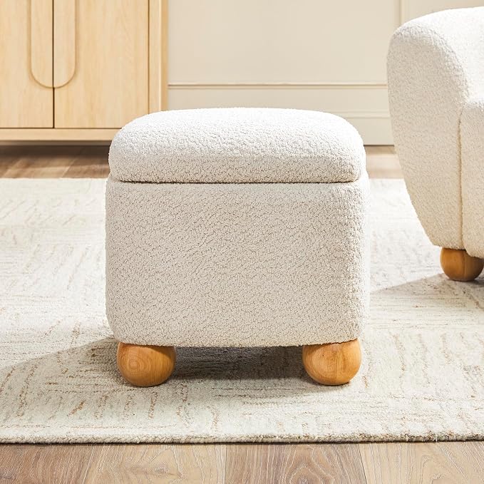 Walker Edison Linley Contemporary Small Storage Bouclé Ottoman by WalkerEdison