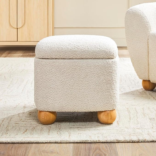 Walker Edison Linley Contemporary Small Storage Bouclé Ottoman by WalkerEdison