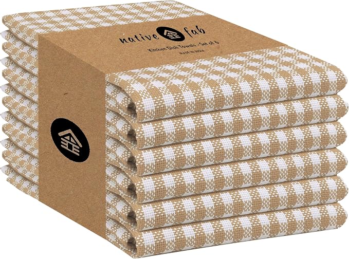 Native Fab 6 Pack Gingham Mini Check Kitchen Hand Towels Set by NativeFab