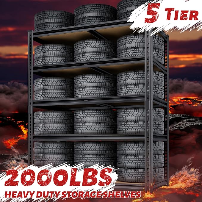 72"H Storage Shelves heavy duty, 2000LBS Garage Shelving, 5 Tier Metal Shelving - Image 4