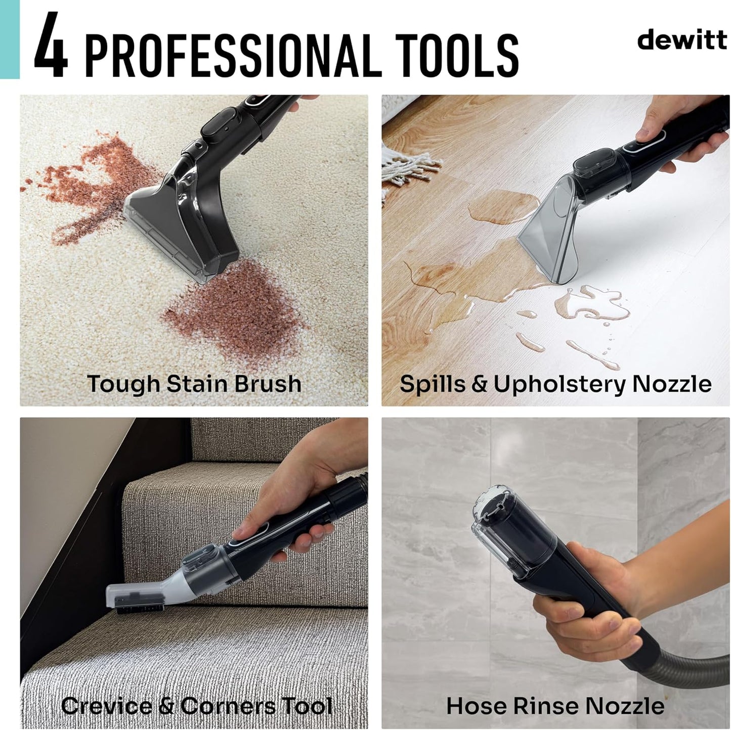DeWitt Spot Genie Pro Portable Carpet Cleaner Machine | Upholstery Cleaner, Lightweight 7.7lb, Pet Stain & Odor Remover with 4 Cleaning Tools