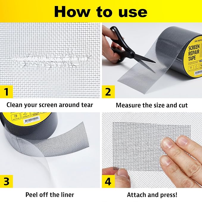 Black Window Screen Repair Tape, 2 in X 15 FT, Screen Repair Kit - Image 7