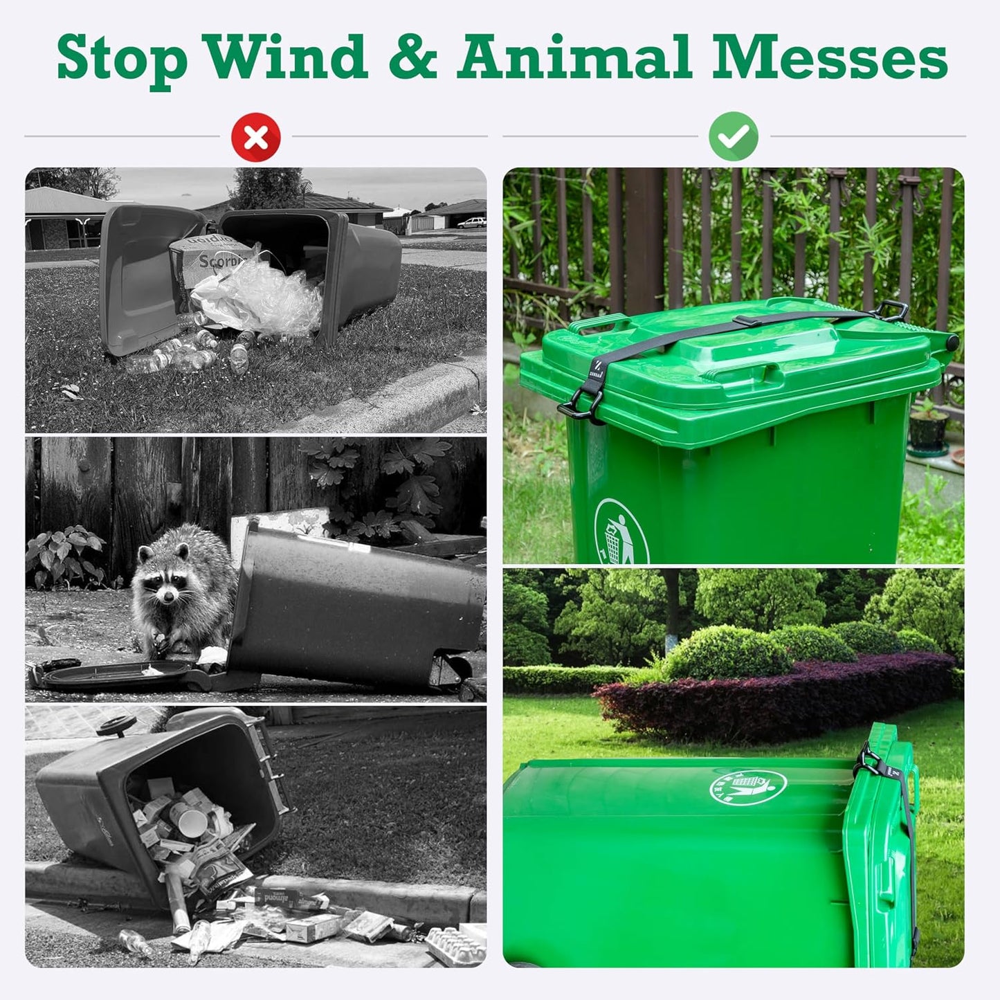 Heavy Duty Trash Can Lock Strap – Animal Proof Garbage Can Lid Lock for Bears & Raccoons, No Drill Outdoor Trash Can Lock, Bear Proof Trash Can Strap & Garbage Can Locks for Animals, Adjustable