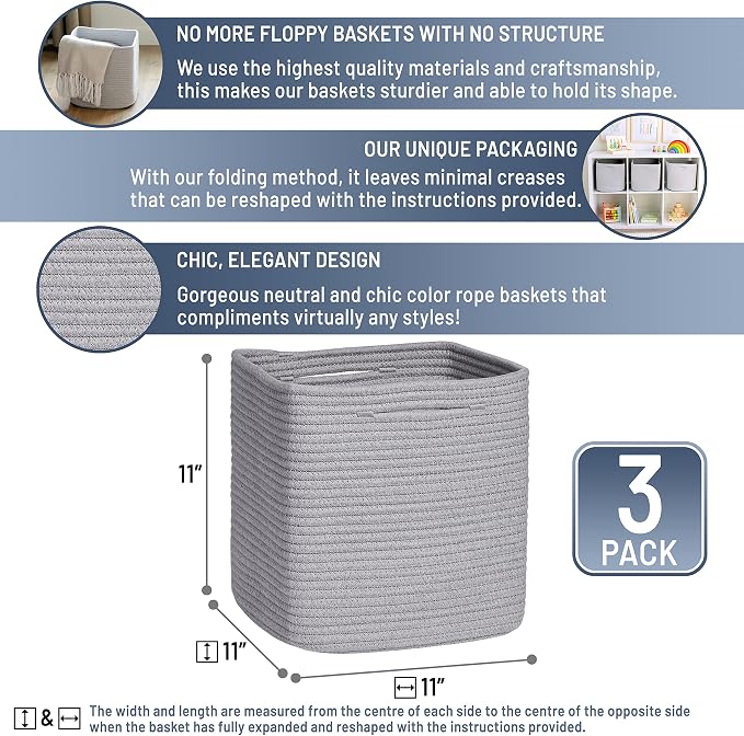 NaturalCozy Storage Cubes 11 Inch Cotton Rope Woven Baskets - Image 2