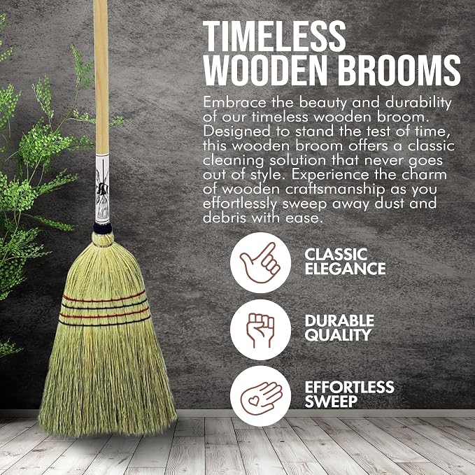 Handmade Amish Corn Broom with Wooden Handle – 57" Heavy Duty Broom - Image 2