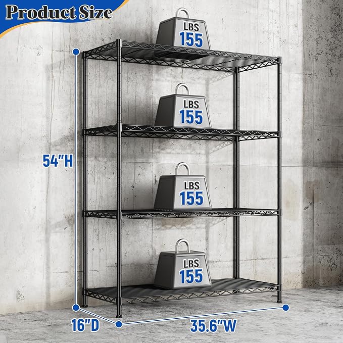 4- Shelf Metal Shelving Unit Adjustable Storage Shelves Heavy Duty Garage - Image 3