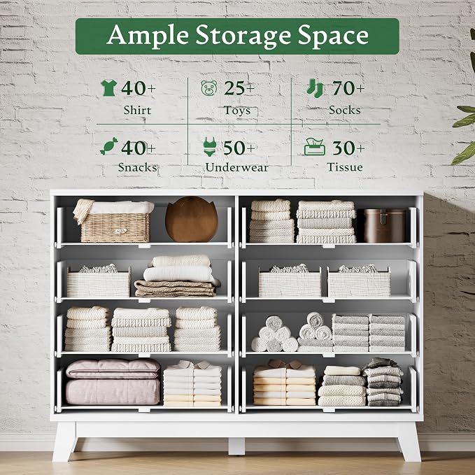 Fluted Dresser with 8 Drawers, Wooden Dresser TV Stand, Wood Closet Clothes