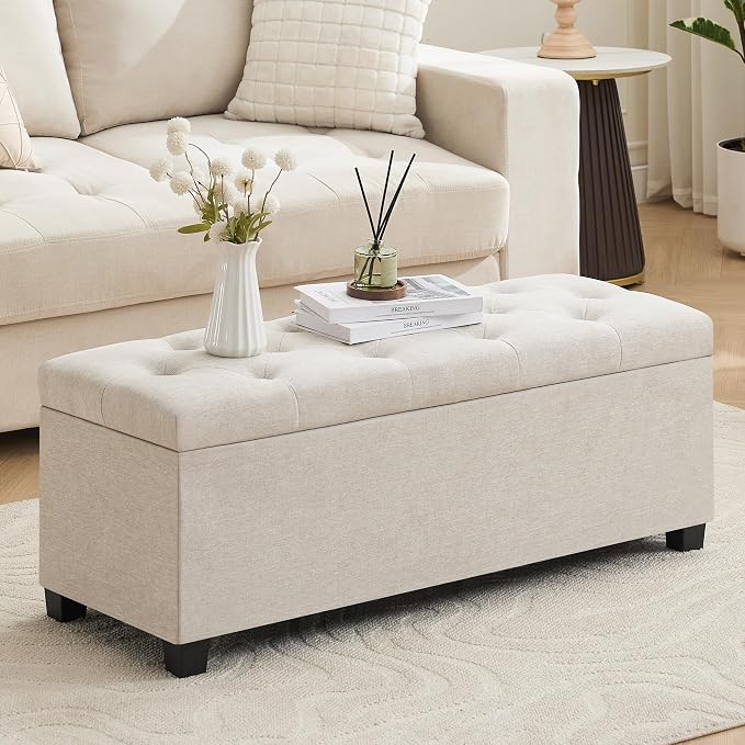 43’’ Storage Ottoman Bench, Linen Entryway Benches Load up to 660 Lb, Modern by Mangodan