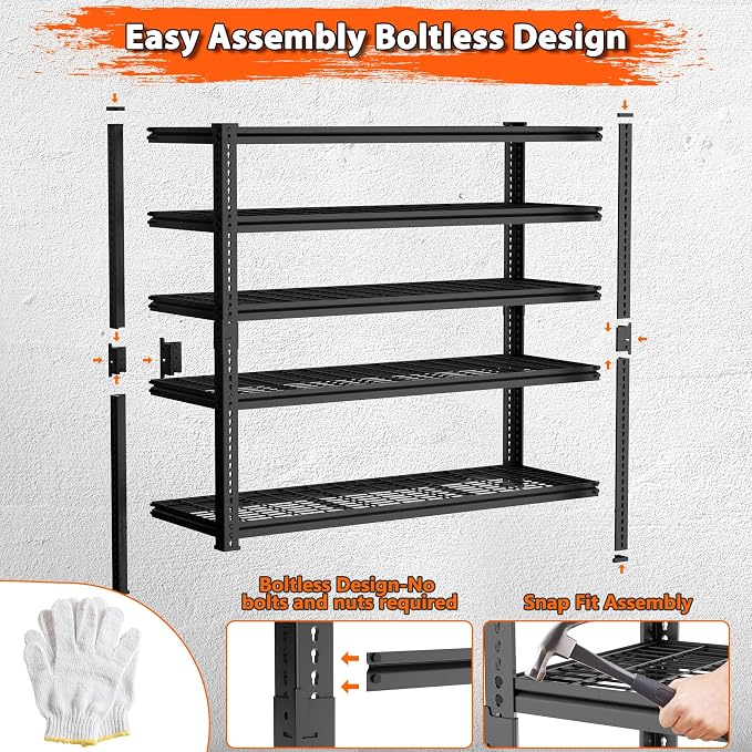 Storage Shelves Heavy Duty, 5-tier Adjustable Metal Industrial Utility Shelf - Image 4