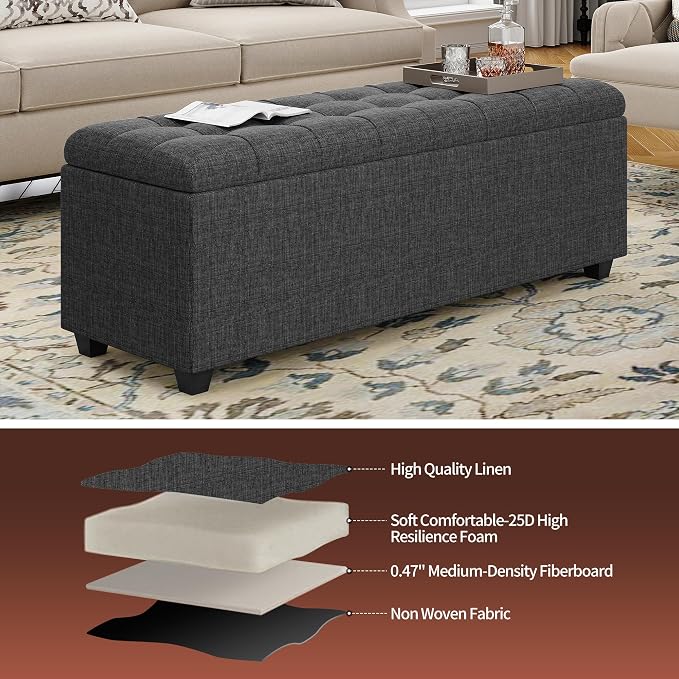 Ottoman with Storage 38 inches, Furniture End of Bed Storage Benches, Long - Image 6
