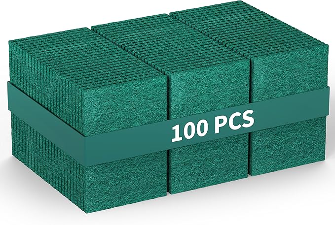 100 Pack Green Scouring Pads 3x4 Inch – Heavy Duty, Non Scratch Scrub Pads Bulk by BayStateImporters
