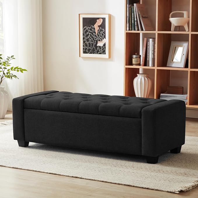 48" Ottoman with Storage, Upholstered Entryway Bench with Seating by huateanhome