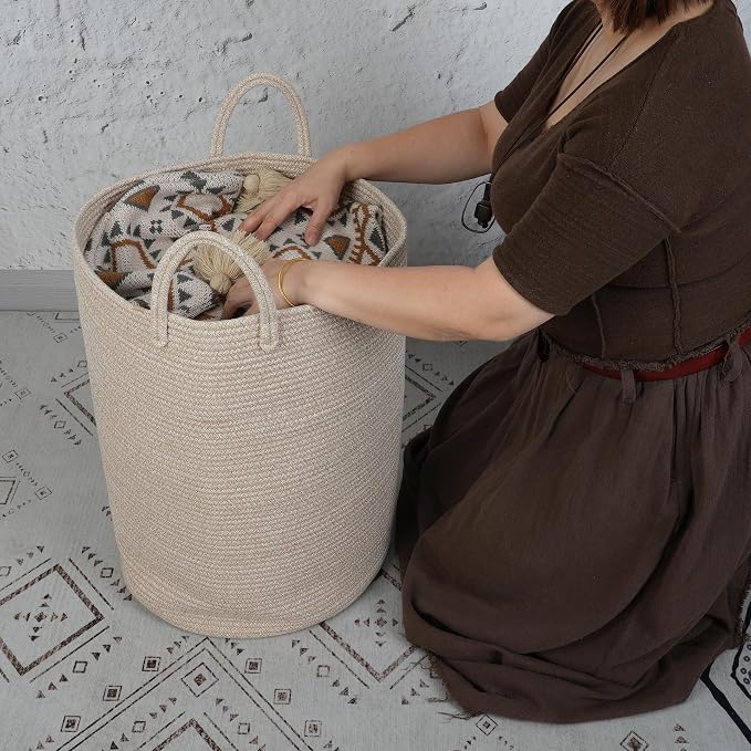 Cotton Rope Laundry Basket Hamper - Image 3