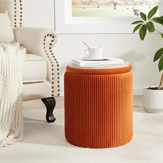Round Ottoman with Storage Set of 2, Vanity Stool with Storage - Image 2