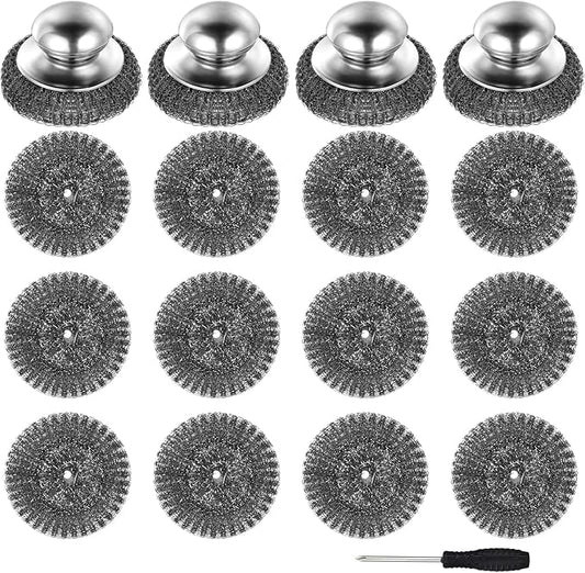 4 Pcs Steel Wool Scrubber with Handle Heavy Duty Metal Pot Scrubber Brush 16 by Unknown