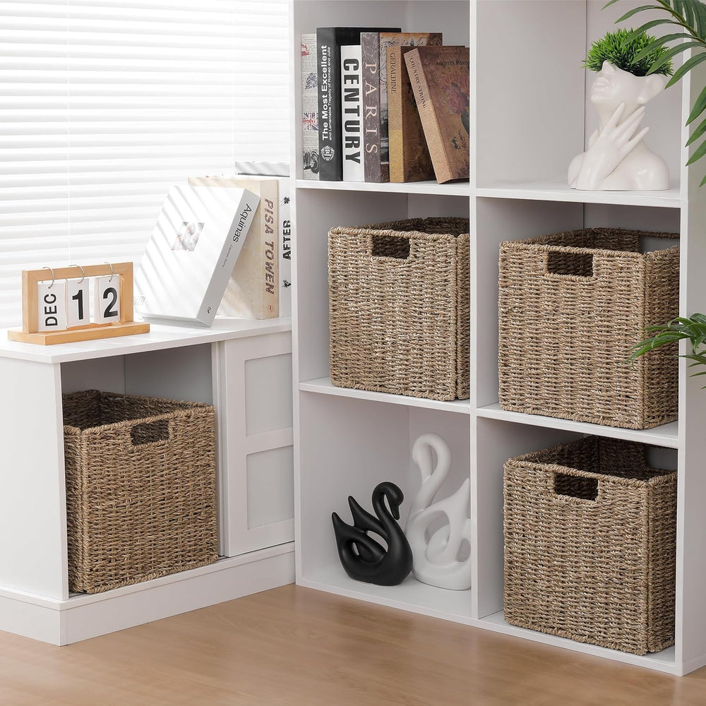 10.5 x 10.5in Seagrass Storage Baskets Set of 4, Cube Foldable Woven Storage ...
