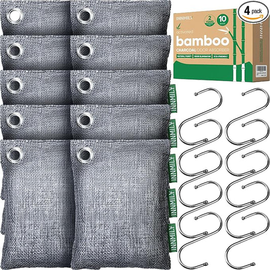 Activated Charcoal Odor Absorber, Large 10 Pack w Hooks Nature Odor Remover by Innmily
