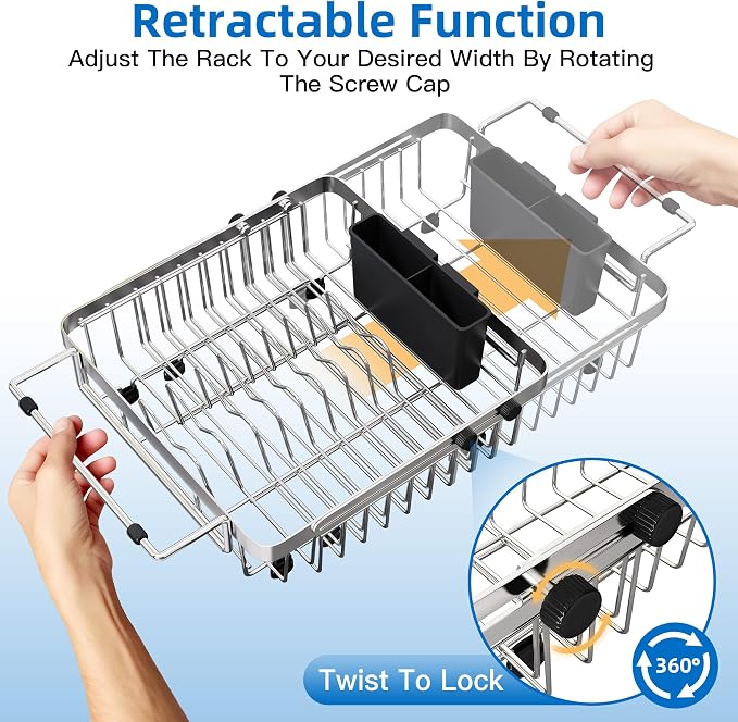 romision Expandable Dish Drying Rack Over The Sink Small Metal Stainless Steel - Image 3