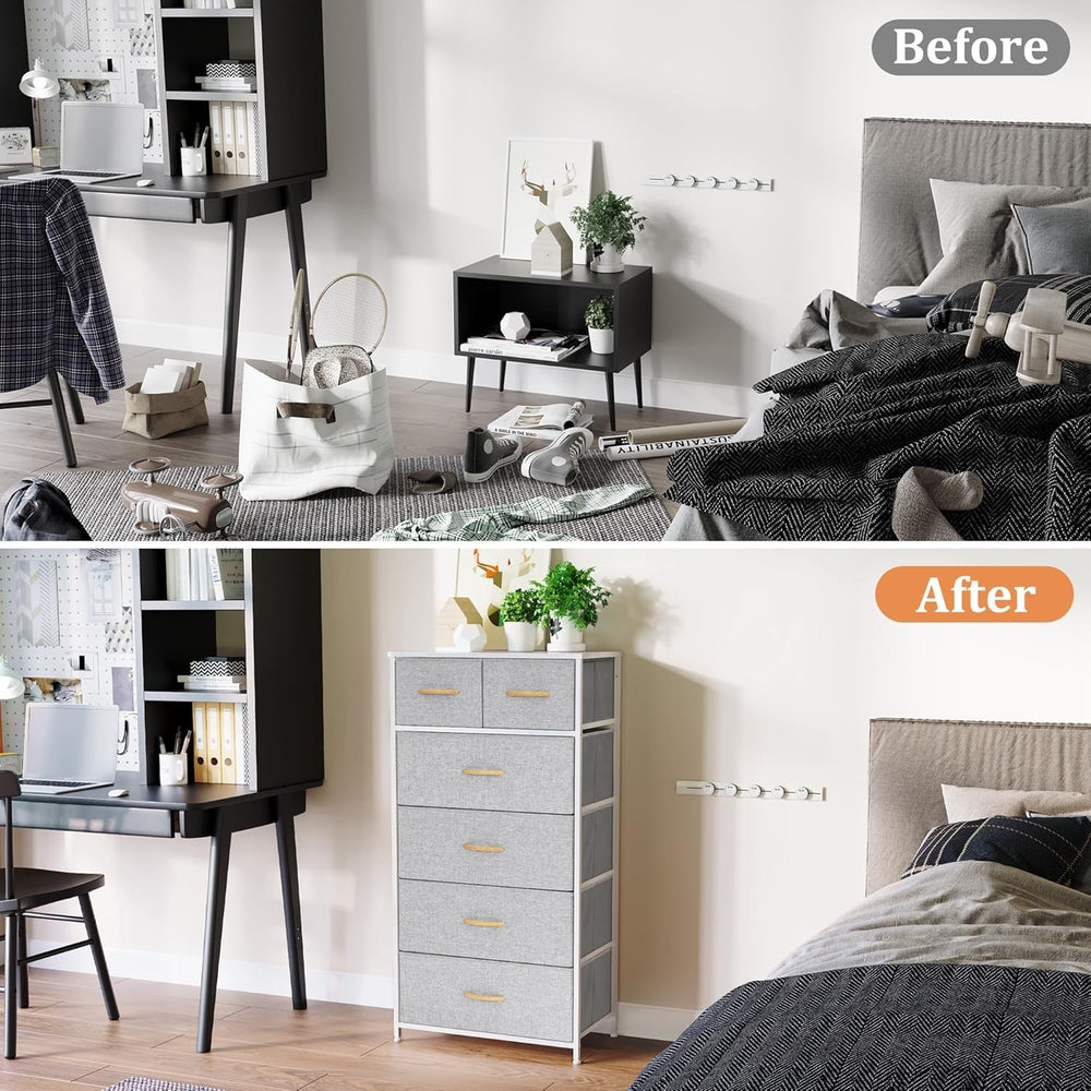 Fabric Dresser for Bedroom, Tall Skinny Dresser with 6 Drawers, Storage Organ...