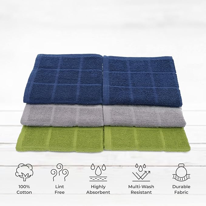 100% Cotton Terry Dish Cloth & Dish Towel, 6 Pack, Super Soft and Absorbent - Image 2