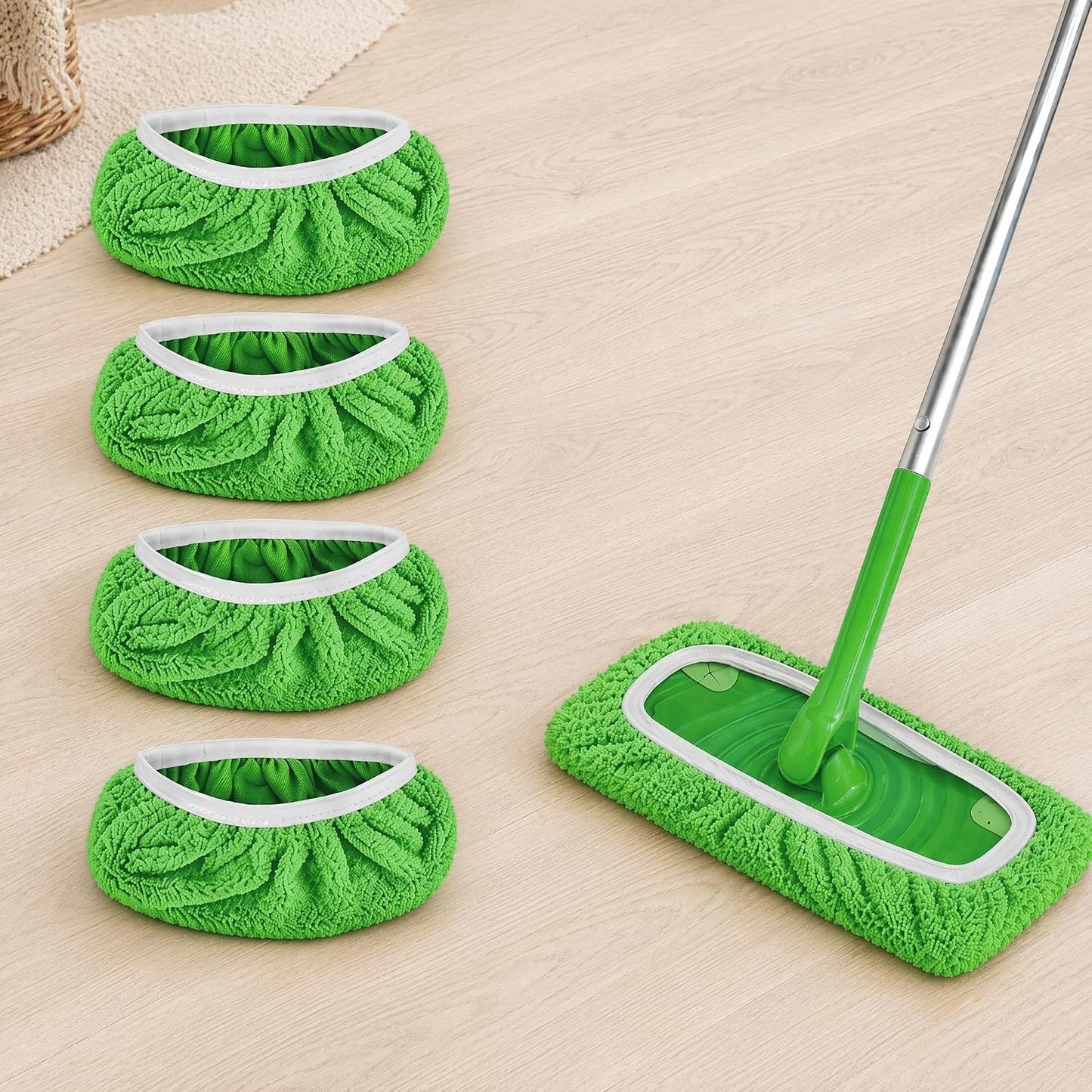 4Pcs Reusable Microfiber Mop Pad, Wall Mop Head Replacement, Washable Microfiber Mops Pads for Cleaning, Soft Absorbent Mops Cover for Wall, Floor, and Ceiling Cleaning Green