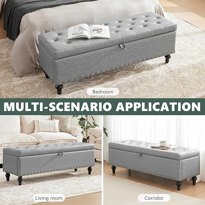 51.8’’ Storage Ottoman Bench, Faux Leather Ottoman - Image 4