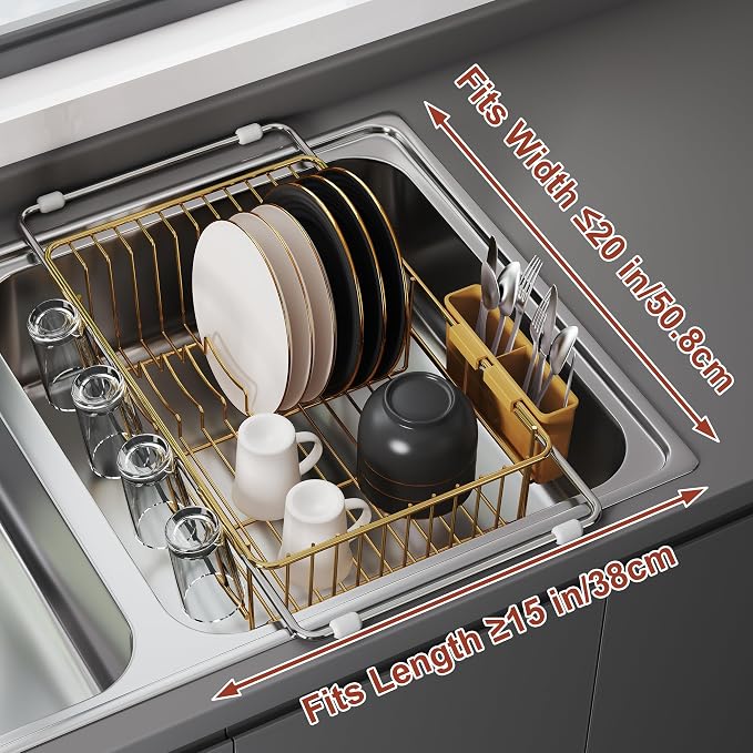 JASIWAY Sink Dish Drying Rack, Expandable Stainless Steel Dish Rack Over Sink - Image 5