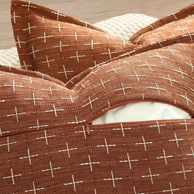 ZWJD Fall Throw Pillow Covers 26x26 Set of 2 Soft Polyester Textured Rust - Image 5