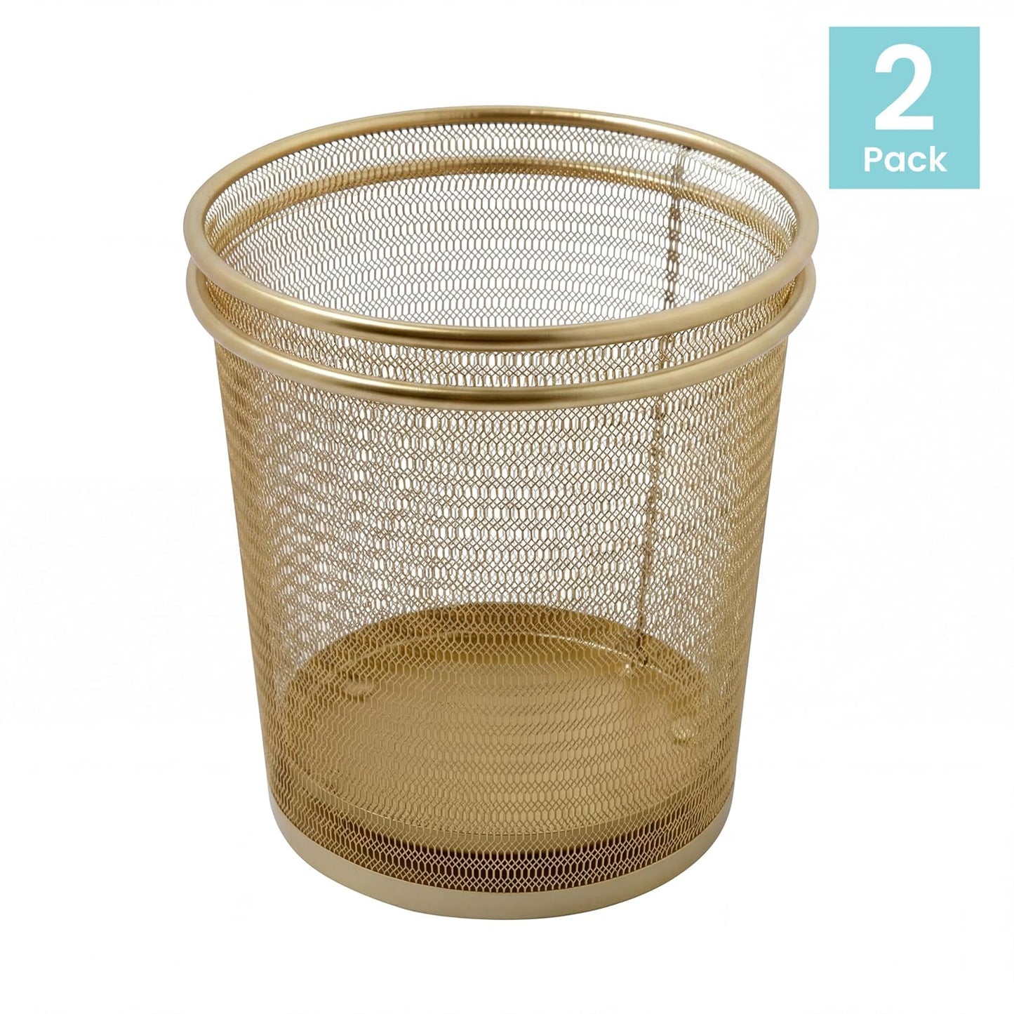 Martha Stewart Ryder 4.5 Gallon Mesh Metal Wastebaskets, Gold, 2-Pack | Steel Mesh, Gold Finish