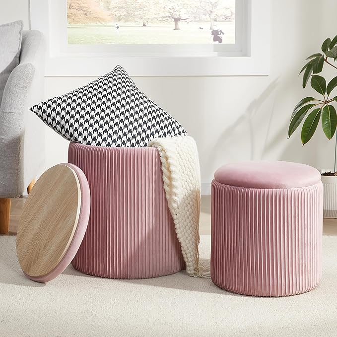 Round Ottoman with Storage Set of 2, Vanity Stool with Storage by RoyalWindsor