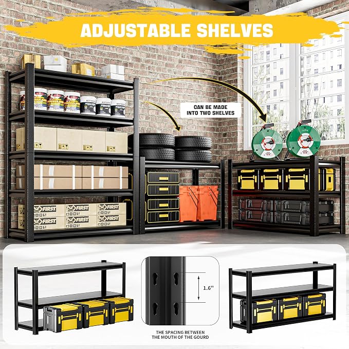 78" H 47.2" Wide Garage Shelving, Thickened Heavy Duty Metal Adjustable Shelves - Image 5