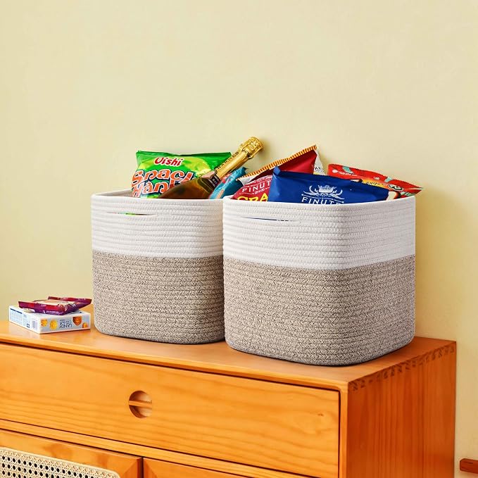 3 Pack Storage Cubes 11 Inch Cotton Rope Woven Baskets - Image 6