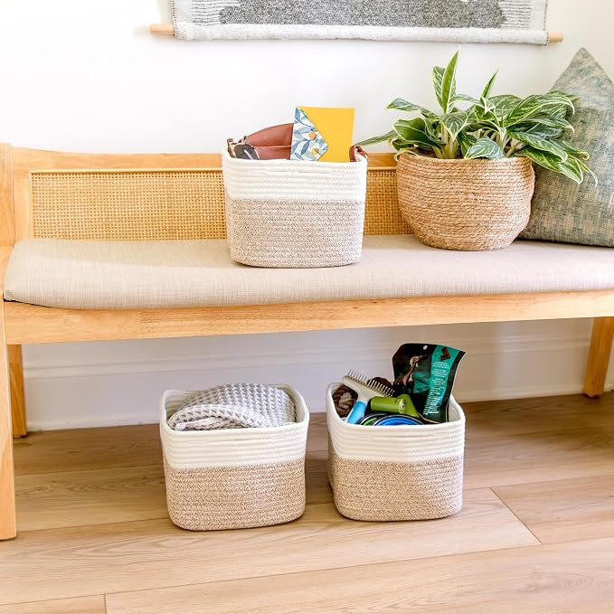 NaturalCozy Storage Cubes 9”x9”x7”Cotton Rope Woven Baskets - Image 9