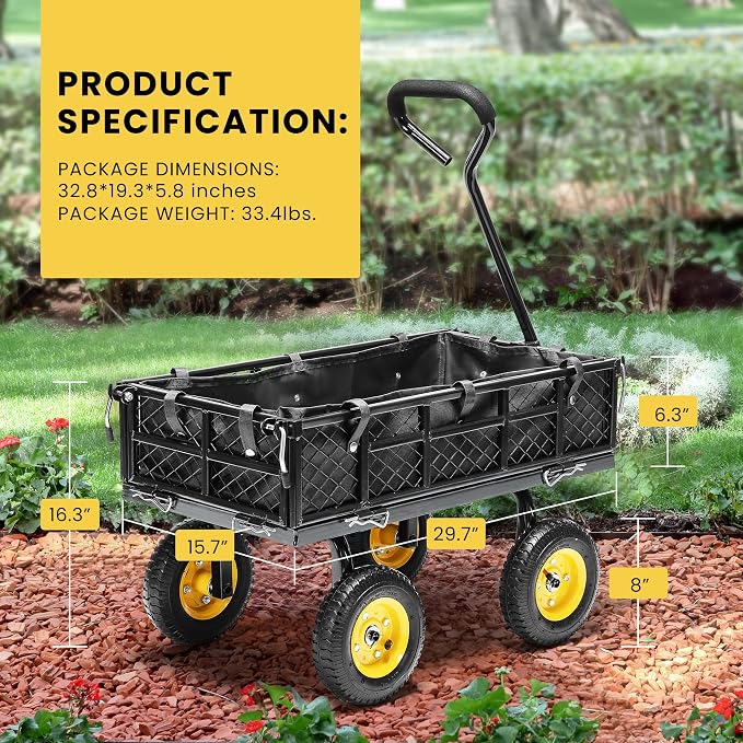 VIVOHOME Heavy Duty 400 Lbs Capacity Mesh Steel Garden Cart Folding Utility - Image 7