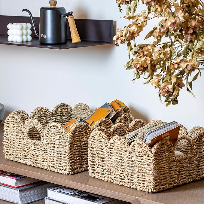 Scalloped Basket 2 Pack Wicker & Rattan Storage - Image 2