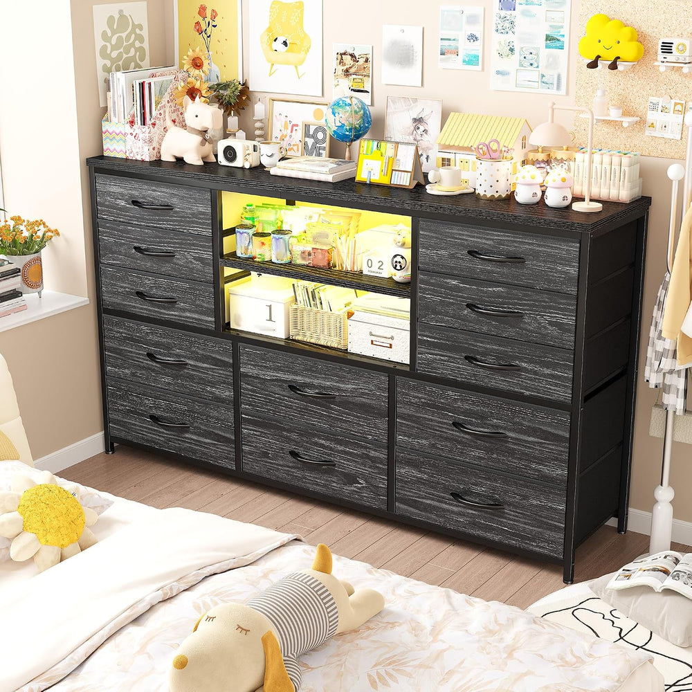 EnHomee Dresser for Bedroom with LED Lights & Charging Station