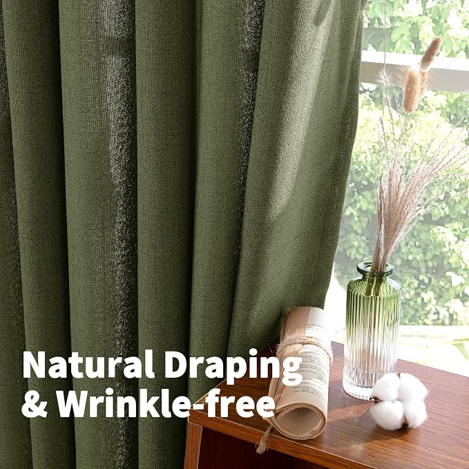YoungsTex Olive Green Linen Curtains 78 Inch Length - Image 5