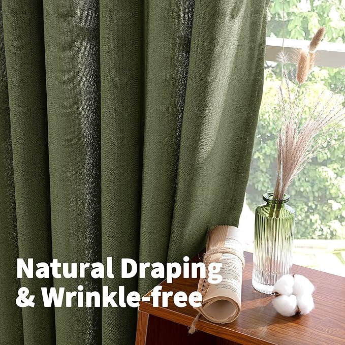YoungsTex Olive Green Linen Curtains 45 Inch Length, Short Window Drapes Light - Image 5