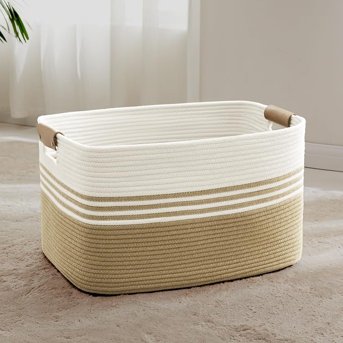72L Large Laundry Basket with Leather Handles by ELEVATEDELEGANCETIMELESSSTYLE