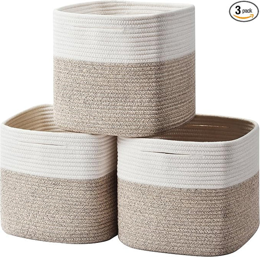 3 Pack Storage Cubes 11 Inch Cotton Rope Woven Baskets by Gocjuaza