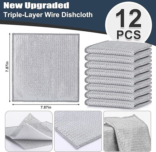Navona 12 Pcs New Upgrade Steel Wire Dishcloth, Triple-Layer Steel Wire - Image 2