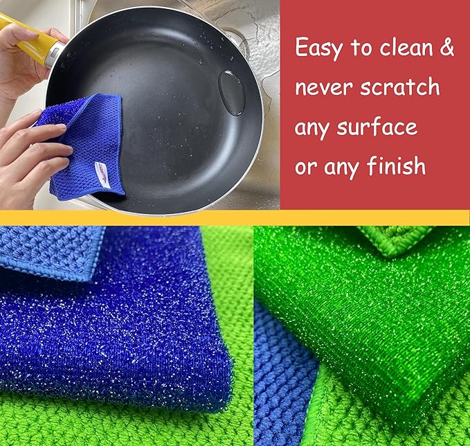 12 Pack Microfiber Scrub Dish Cleaning Cloth, Non-Scratch, Reusable & Durable - Image 2